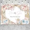 7x5ft Boho Gender Reveal Backdrop He or She What Will Baby Be Gender Reveal Banner Pampas Grass Photography Background Gender Reveal Party Decorations Photo Booth Props, Multicolor