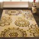 SUPERIOR Indoor Non-Slip Area Rug, Farmhouse Floor Decor, Floral Medallion for Living Room, Bedroom, Office, Kitchen, Dining, Washable Rugs, Foam Back, Liena Collection, 8' x 10', Cream