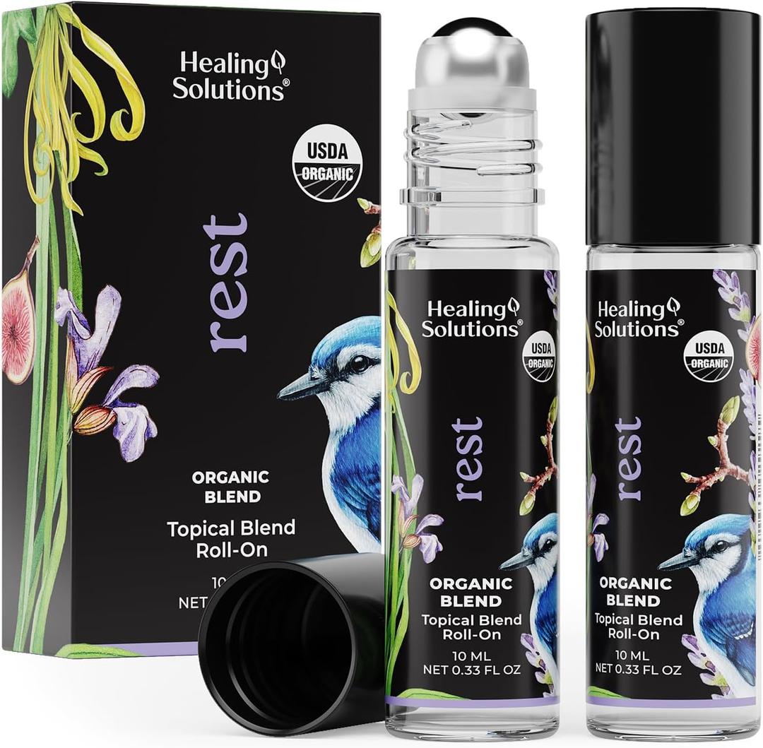 2 x Healing Solutions (2 Pack) Rest Blend Essential Oil Roller & Essential Oil Roll-On Perfume for Calm & Sleep - Organic USDA Certified Body Aromatherapy - Aromatherapy Rollerball (0.33 Fl Oz (Pack of 2))