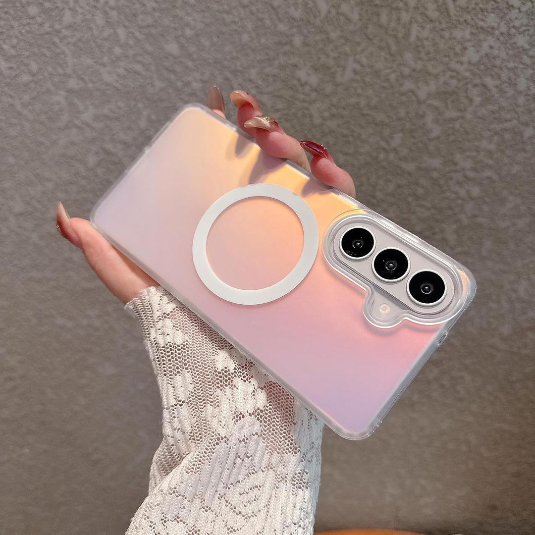 Magnetic for Samsung Galaxy S26 Case Women Girls,[Compatible with MagSafe] [Holographic Iridescent Color Changing Effect] Fashion Slim Cute and Unique Matt Protective Phone Cover