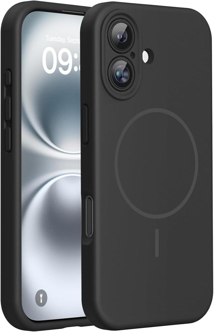 Miracase Magnetic for iPhone 16 Plus Case, [Soft Anti-Scratch Microfiber Lining], Magnetic for MagSafe, Liquid Silicone Shockproof Drop Protection Phone Case for 16 Plus,Black