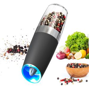 CIRCLE JOY Gravity Electric Pepper Grinder Salt Grinder Pepper Griner Mill Electric with LED Light, Battery Operated, Adjustable Coarseness, Washable 135ml Container, 1 Pcs