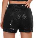 Girls Sequin Shorts Elastic Straight Leg Sparkly Glitter Party High Waist Shorts 5-14 Years (Black)