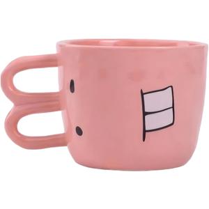2 x Pink pig ceramics milk coffee pot, kettle, teapot, Cute mug,Creative, funny coffee pots and mugsA white elephant gift for family and friends (small Rabbit teeth cup) (11.8 Ounces)