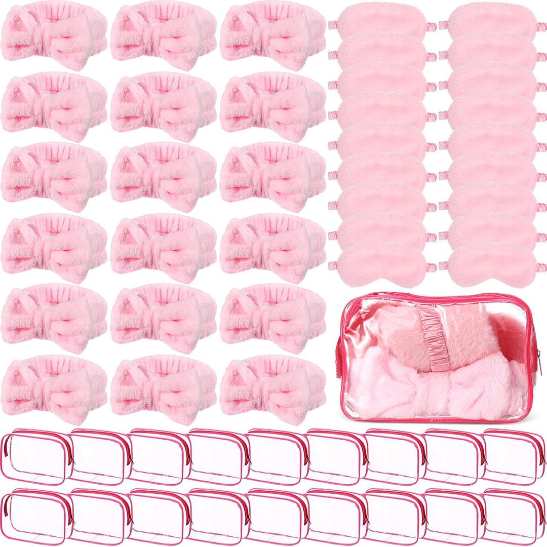 Hoteam 54 Pcs Galentine Pink Spa Party Supplies Girls Sleepover Party Favors Set of 18, Pink Bow Headbands, Sleep Eye Masks, Cosmetic Bags for Girls Women Birthday Bachelorette Slumber Gifts