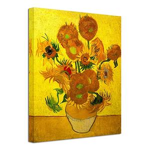 Wieco Art Abstract Flowers Giclee Canvas Prints Wall Art Vase with Fifteen Sunflowers by Van Gogh Classic Oil Paintings Reproduction for Home Decor Modern Stretched and Framed Floral Picture23"×15"