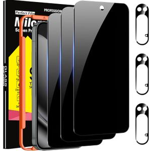 Milomdoi 3 Pack Privacy Screen Protector for Google Pixel 10 Pro Tempered Glass with 3 Pack Camera Lens Protector, Ultra 9H Accessories [Support Fingerprint Unlock] Case Friendly, Black