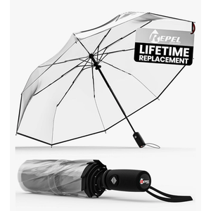 Repel Umbrella - Windproof Travel Umbrellas for Rain - Engineered to Withstand 85MPH Winds, <1lb - Lightweight, Durable, Compact, Waterproof, Auto Open Close, Fiberglass Frame Clear Top