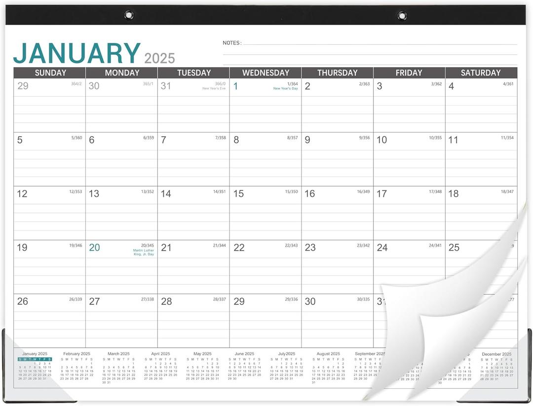 2025-2026 Desk Calendar - Desk Calendar 2025-2026, 22"x17" Desktop Calendar, Jan. 2025 - Jun. 2026, Corner Protectors, Large Ruled Blocks
