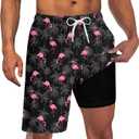 UNICOMIDEA Men Swim Trunks with Compression Liner 9 Inch Long Board Shorts, Medium, A2 Black Pink