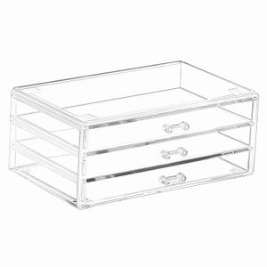 Cq acrylic Drawer Organizer with 3 Long Drawers,Stacking Office Supply Organizer and Desk Pen Storage and Stationary Organizer,Clear Makeup Storage Organizer for Palettes,Cosmetic, Beauty for Vanity