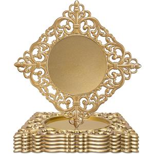 JEVERGN 6 Pack Gold Charger Plates, 12" Square Chargers for Dinner Plates, Gold Plate Chargers with Embossed Rims, Plastic Charger for Wedding, Party Event, Dinner, Table Setting