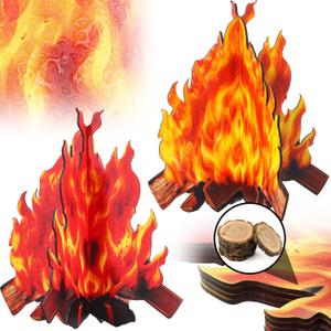 Amyhill Wooden Fake Fire 3D Fake Flame Camping Fireplace Decoration 11.8 Inch Reusable Campfire Centerpiece Artificial Flames Campfire Party Decoration for Camp Bachelorette Party(Red and Orange)