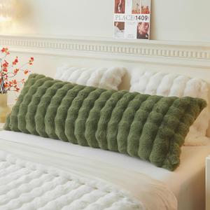 LIFEREVO Fluffy Faux Rabbit Fur Body Pillow Cover, Cozy Moss Bubble Shaggy Plush Bed Body Pillowcase with Zipper Closure, Long 20"x54" Fuzzy Furry Pillow Case for Bedroom Home Decoration, Sage Green