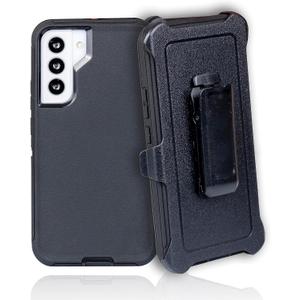 WallSkiN Case for Galaxy S22 Plus (6.6") Heavy Duty Full Body Military Grade Drop Protection Carrying Cover Holder | Holster for Men Belt with Clip Stand  Black/Black