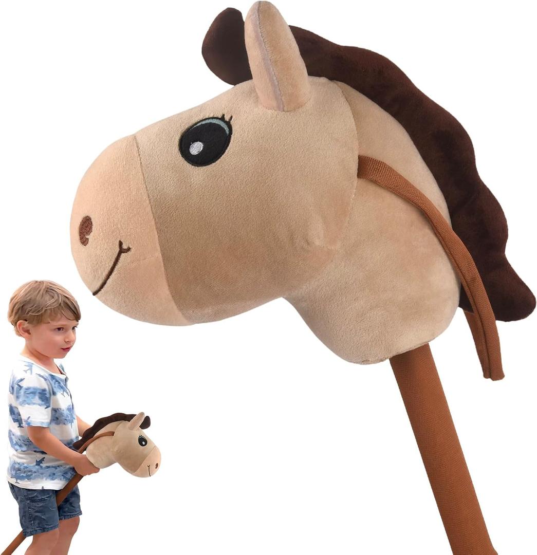 WALIKI Stick Horse Toy for Boys and Girls | Cool Cowboy Ride-On Toy | Fun Birthday Gift for Kids Ages 3 4 5 6 | Active Pretend Play for Toddlers & Preschoolers (Beige)