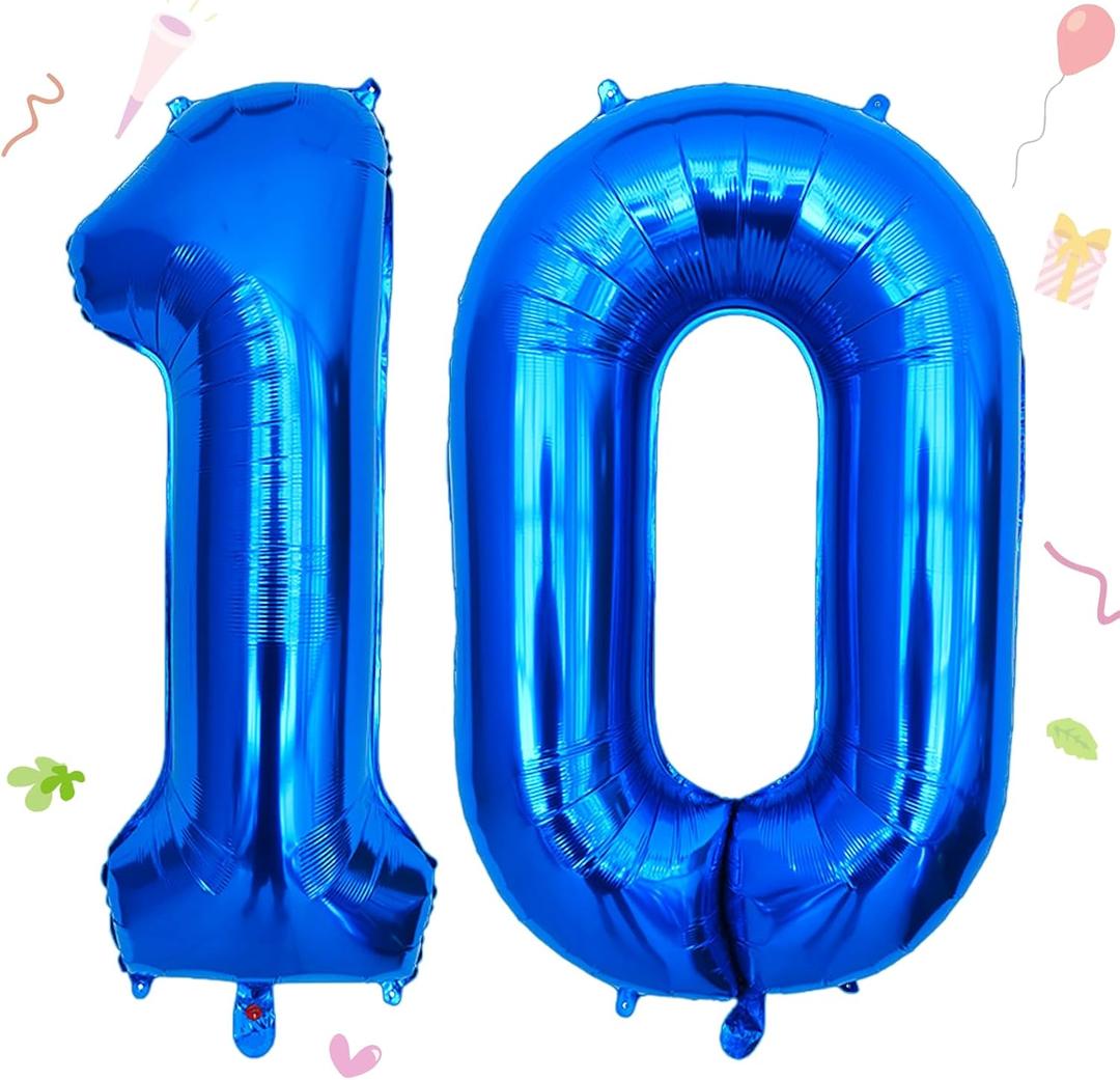 Smlpuame 40 Inch Navy Blue 10 Balloon for 10th Birthday Party, Blue Ten Number Balloon 10 Year Old Birthday Decorations for Boys Girls Men Women, Helium Giant Foil Number 10 Balloon