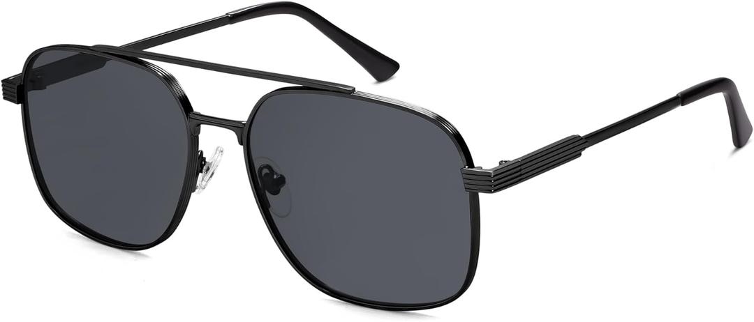 VANLINKER Polarized Trendy Aviator Sunglasses for Men Women Square UV Protection Shades VL9907 (Black Frame Grey Lens)