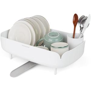 carrotez Split-Design Small Dish Drying Rack, Space-Saving Dish Drainer for Small Kitchen Countertops, Ideal for 12 Person Households or as a Secondary Rack, 9.5''  15.9''  4.9'', White