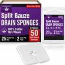 Split Gauze Sponges 4x4 Sterile [Pack of 50] 6 Ply Feeding Tube Pads - Drain Sponges for Catheters, IVs, Tracheostomy, and G Tubes