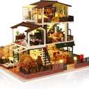 DIY Miniature House Kit, Tiny 3D Wooden European Retro Villa, Mini Dollhouse Building Kit with Dustproof Cover & Music Movement, Creative House Craft for Adults, Gift for Family and Friends