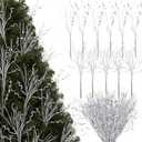 Crowye 6 Pcs Christmas Tree Picks and Sprays Christmas Tree Filler Decorations Artificial Glitter Berry Stems Branches Picks for Xmas Trees Topper Glittery Twigs for Vases Wreath Decor(Silver)