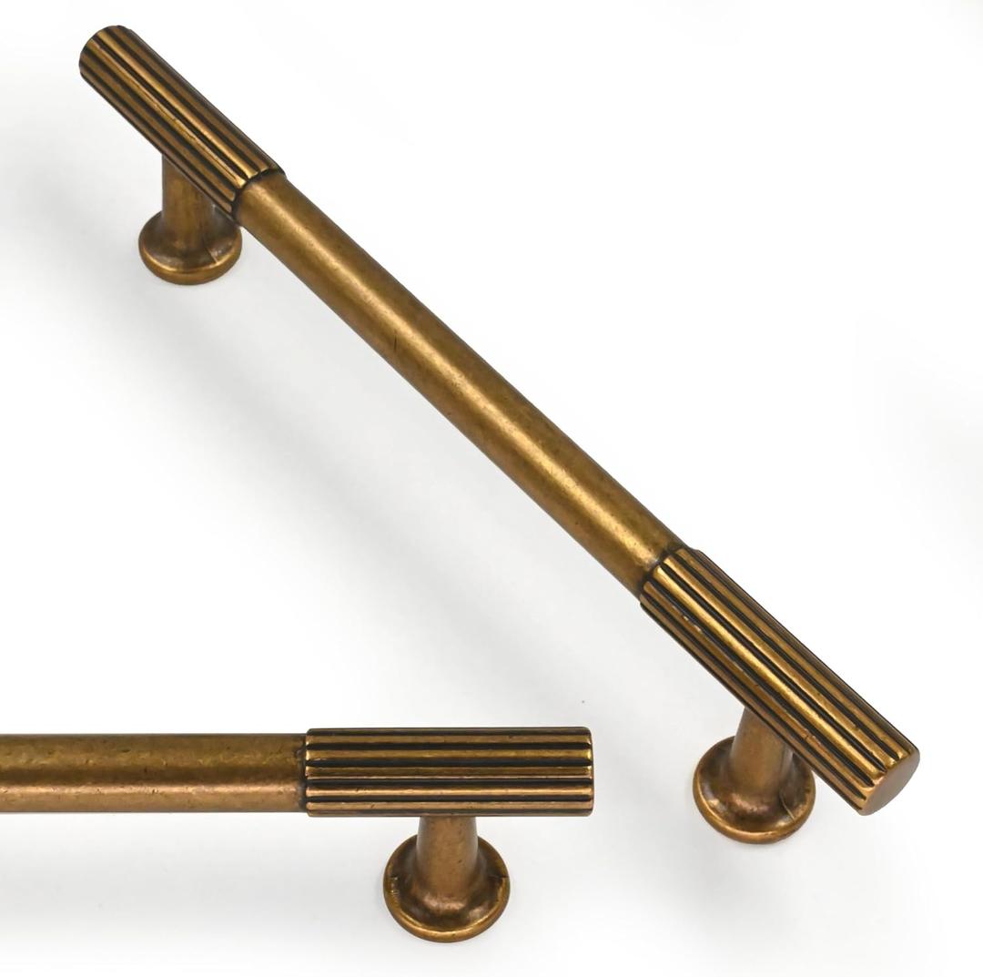 10 Pack Antique Brass Cabinet Pulls 5 Inch(128mm) Kitchen Cabinet Handles Solid Zinc Alloy Cabinet Hardware Drawer Pulls (5" Hole Center)