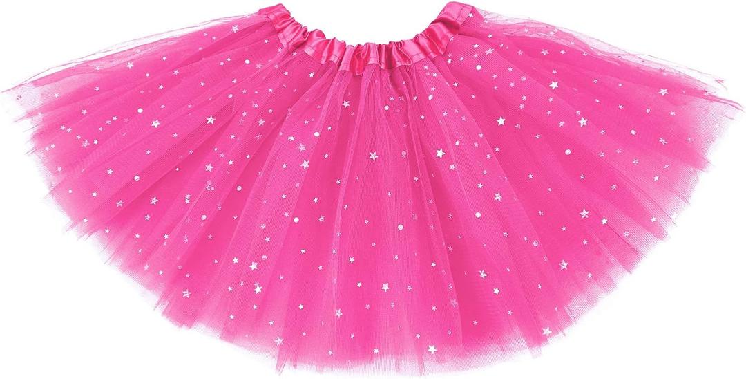 Century Star Sparkle Tutu for Toddler Girls Tulle Ballet Dance Skirt Princess Baby Kids Dress up Birthday Party 3 Layers 2-8T (Cute Hot Pink Tutu Rose Red)