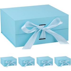 OEMVALATY Light Blue Gift Box,14x12x5 Inches Gift Boxes with Lids for Presents with Magnetic Closure and Ribbon for Wedding,Storage,Birthday(5-Pack)