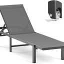 Aluminum Chaise Lounge Chair Outdoor with Wheels, Patio Lounge Chair with Adjustable 5-Position Recliner and Full Flat Tanning Chair for Patio, Beach, Pool, Grey