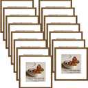 Memory Island 12x12 with 8x8 Photo Frames for Wall and Tabletop Display, 12 by 12 Walnut Wood Picture Frames with HD Plexiglass, Set of 15