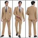 Linen Men Suit Set Casual Tuxedo 2 Piece Regular Fit Blazer One Button Solid Jacket and Pants for Prom Wedding Party (Beige, XXL)
