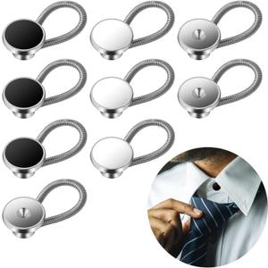 9Pcs Collar Extenders Button for Mens Shirts, Neck Extender Sewing Buttons Extender for Dress Shirts, Suits Cuffs, Coat, Jeans Pants for Men and Women (Black, White, Silver)