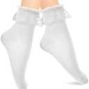 ElevateTech 2 Pairs Women Frilly Socks Ankle Socks Breathable Cool Ruffle Lace Sock Cotton Non-Slip Elasticity Uniform Cute Clothes Prom Party Accessories Gifts (White)