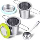 2 Pieces Tea Infusers with Scoop Stainless Steel Strainer Folding Handle Filter Fine Mesh Strainer Brewing Basket with Silicone Lid for Loose Leaf Tea