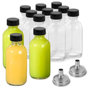 DIDITIME 12 Pack 2 oz Small Clear Glass Bottles with Lids & 2 Funnels  60ml Boston Round Sample Bottles for Potion, Juice, Ginger Shots, Oils, Whiskey, Wellness Shots, Mini Travel Bottles