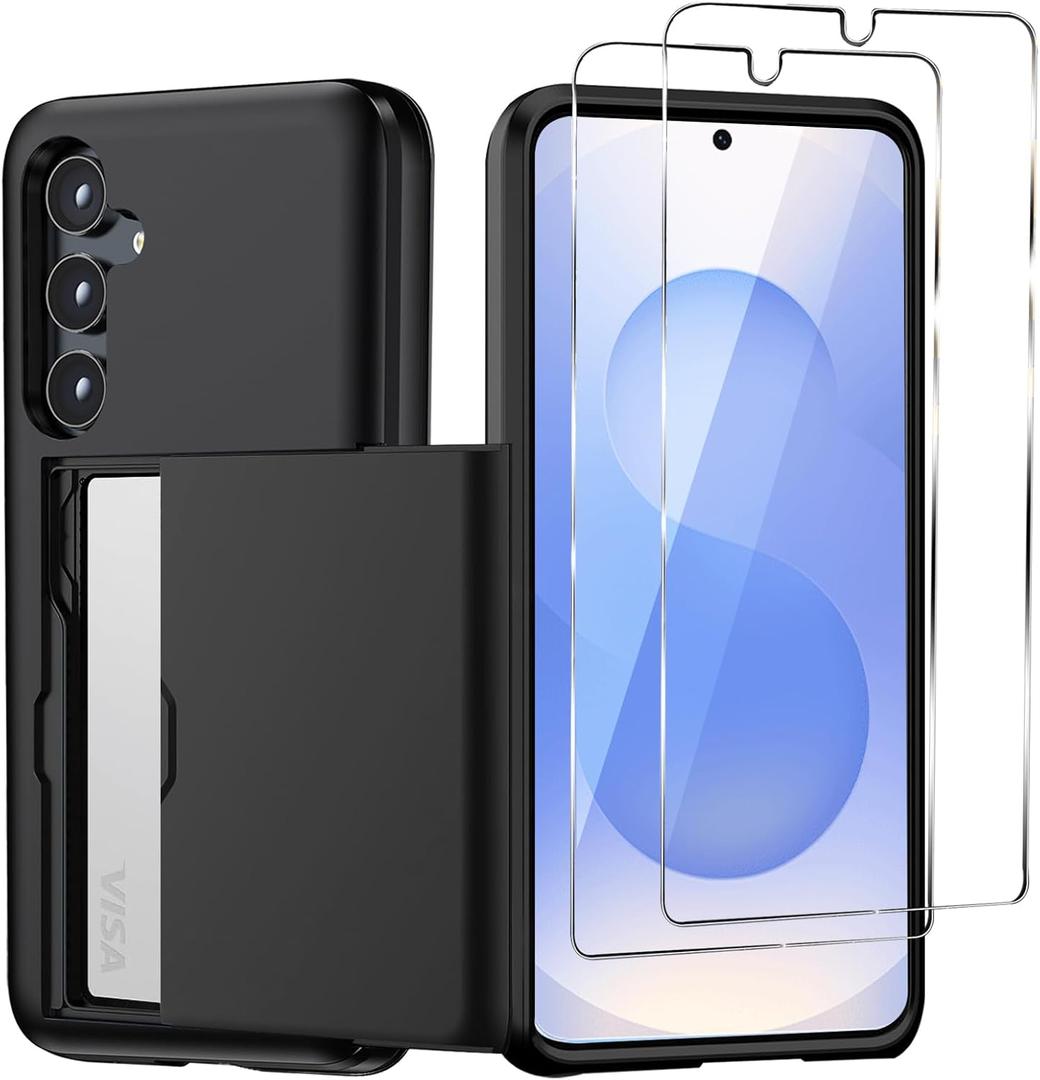 for Samsung Galaxy S25 Plus/S25+ Wallet Case with Card Holder, 2X Screen Protector Dual Layer Heavy Duty Protective Hidden Card Slot Slim Case for Galaxy S25 Plus 6.7" 2025 (Black)