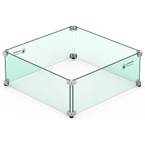 Skyflame Glass Wind Guard for Fire Pit Square, 18"x 18"x 6" Tempered Glass Flame Shield, Fire-Resistant Windscreen Set, Fits for 12-inch Outdoor fire Pit Burner Pan