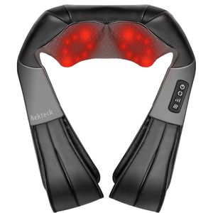 Nekteck Shiatsu Neck Massager with Heat for Pain Relief Deep Tissue, 2026 Upgraded 3D Back Shoulder Kneading Massage Pillow, Body Muscle Relaxation Tools Gifts for Him Her, Black (NOT Cordless)