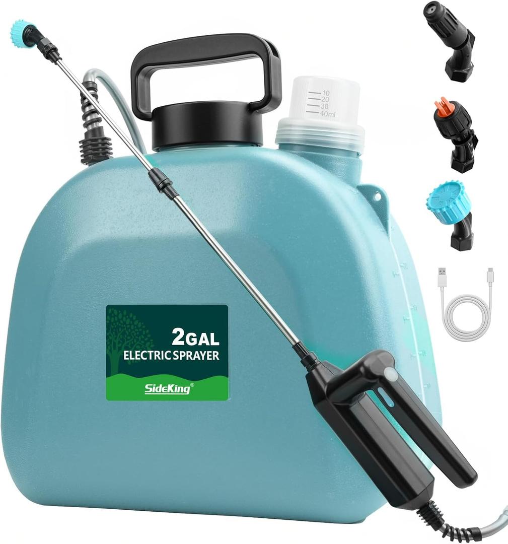 Battery Powered Sprayer 2 Gallon, 7.4V Powful Electric Pump Sprayer in Lawn and Garden with 32'' Wand, Backpack Weed Sprayer for Yard, Fertilizer (Blue)