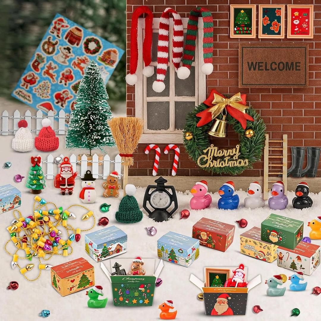 67PCS Dollhouse Accessories Doll House Miniatures Christmas Decoration Small Scene Model Light Mini Tree Gift Boxes Fake Light Door Mini Scene Model Pretend Toys DIY Festival Holiday Party Favors Gift