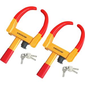 KAYCENTOP Universal Wheel Lock, Security Trailer Wheel Lock, Tire Lock Anti Theft for Trailers Golf Cart SUV Boat ATV Motorcycle Camper, 2 Packs with 6 Alike Keys (Yellow-Red)