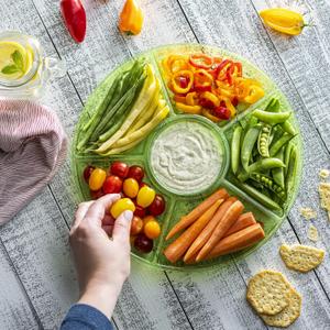 6 Sectional Round Plastic Serving Tray/Platter (2, Green)