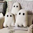 Huwena 3 Pcs Happy Halloween Throw Pillows Spooky Ghost Throw Pillow Decorative Pillow Pearl Fleece Cute Pillow for Couch Sofa Bed Decoration(White)