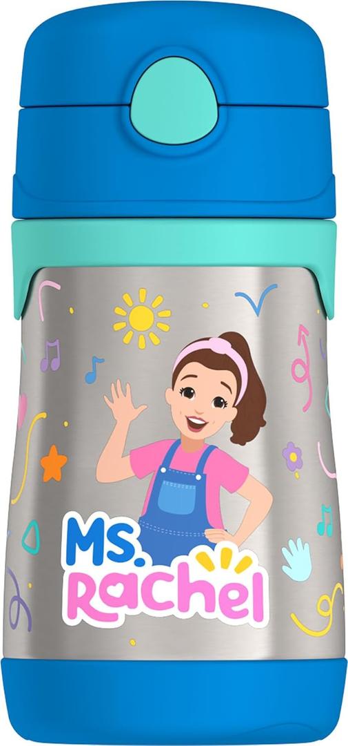 Thermos Baby 10 oz. Stainless Steel Bottle with pop-up straw, Ms. Rachel