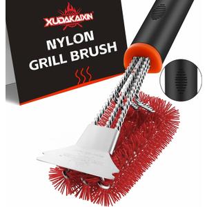 XUDAKAIXIN Grill Brush and Scraper, Safe Nylon Bristles Barbecue Outdoor Grill Brush for Cooled Grates, Extra Strong BBQ Cleaner Accessories(Red)