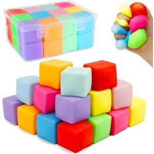 Squishy Fidget Toys, 24 Pack Stress Cube Balls Fidget Sensory Toys Bulk for Kids Adults Anxiety Relief Goodie Bag Stuffers Classroom Prizes Party Favors Teens Boys Girls Christmas Birthday Gifts