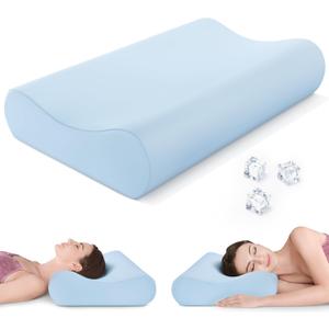 AM AEROMAX 32" King Size Contour Memory Foam Pillow, Cervical Pillow for Neck Pain Relief, Neck Orthopedic Sleeping Pillows for Side, Back and Stomach Sleepers (Blue - Firm)