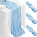 3Pack Baby Blue Cheesecloth Table Runner 35x120Inch Cheese Cloth Table Runners 10FT Boho Gauze Rustic Sheer Table Runner for Party Wedding Bridal Shower Baby Shower Decorations Boy Party Decor