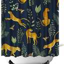 Wild Animal Shower Curtain Leopard Jaguar Hummingbird with Green Leaves Bathtub Curtain Jungle Animal Print Fabric Shower Curtain for Bathroom Decor with Hooks 72"72"